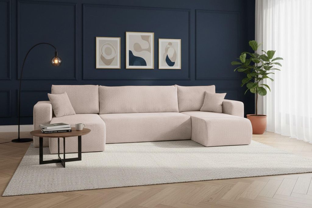 VENASI Wohnlandschaft mit Schlaffunktion Luna U, Beige Produktbild 