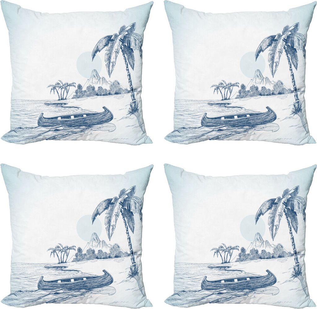 ABAKUHAUS Vintage Boat Kissenbezug Set (4 Stück), Island Beach Art, Moderner Doppelseitiger Digitaldruck, 45 cm x 45 cm, Baby und Nachtblau