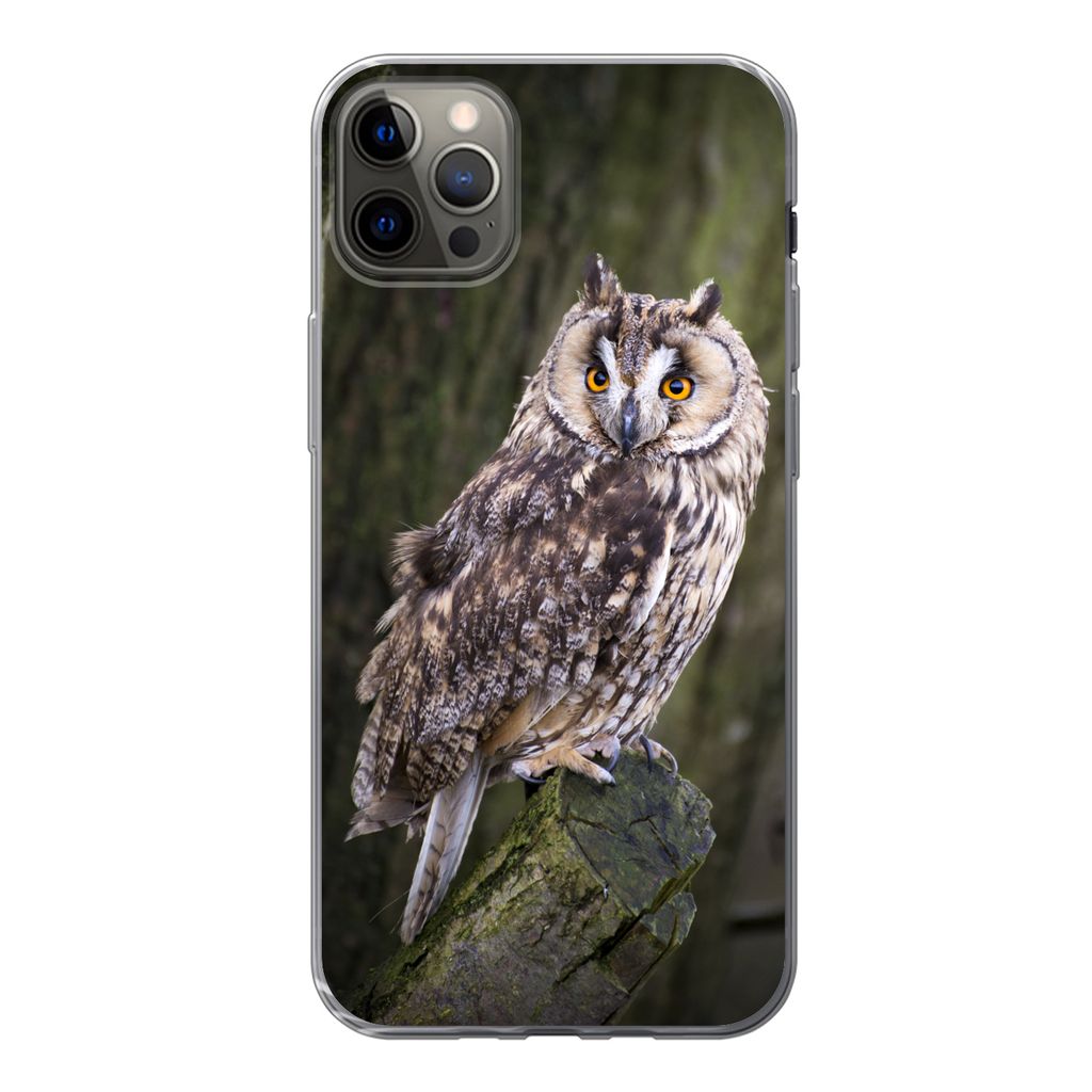 MuchoWow Handyhülle Schutzhülle Hülle für iPhone 13 Pro Max Eule - Nahaufnahme - Baum Silikon Softcase Handy Hülle - Mobiltelefon
