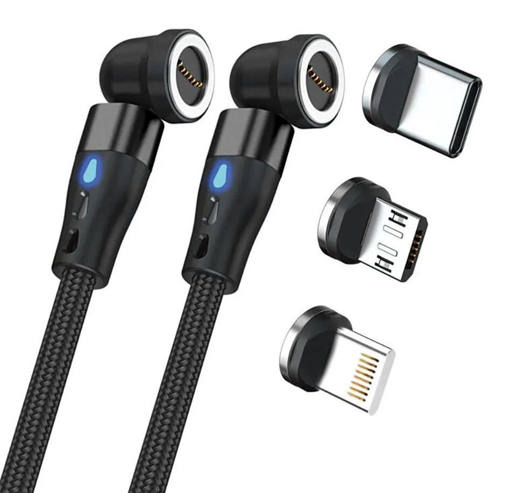 RealPower Magnetic cable,1m,2x magnetisch,schwarz mit Adapte