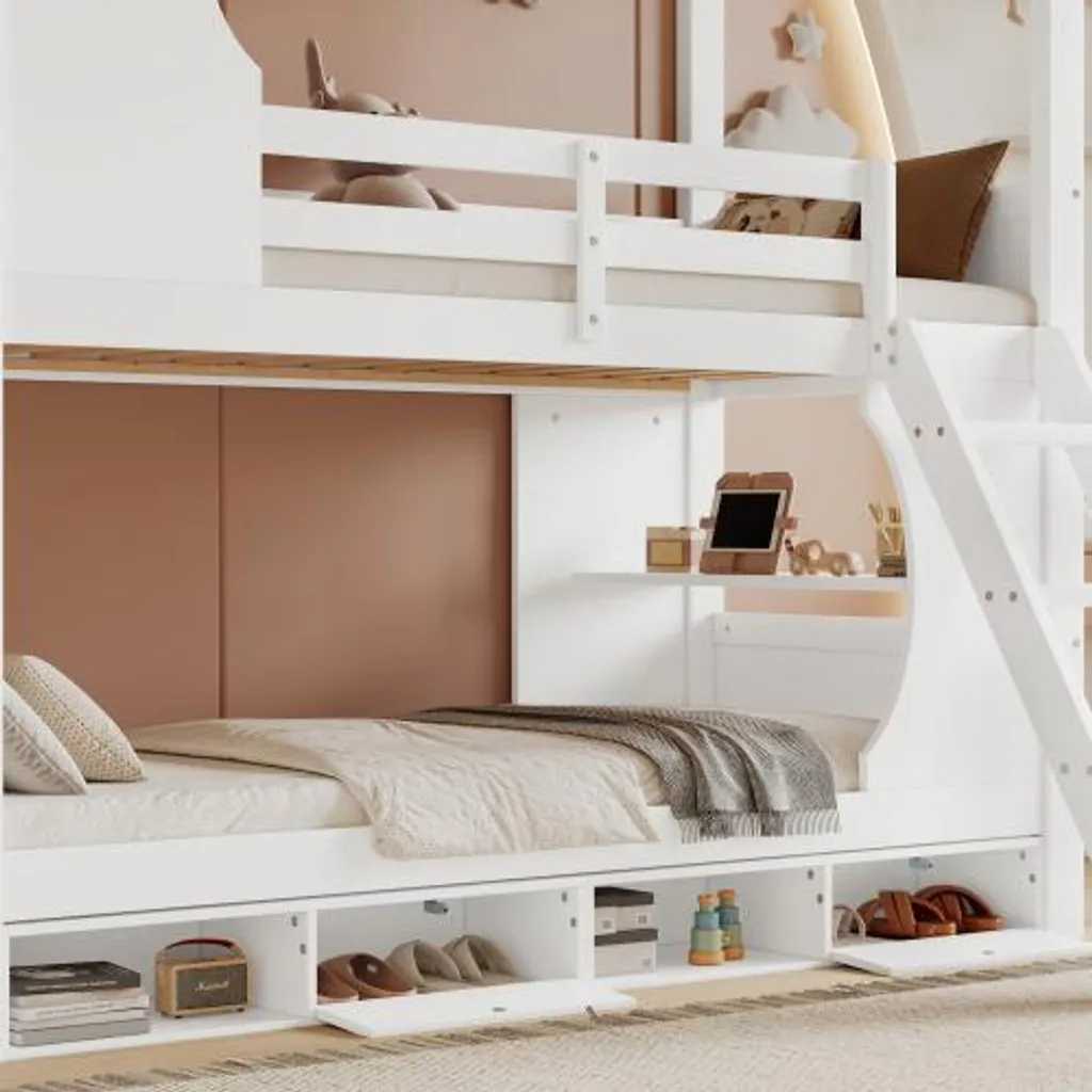 Lit superposé blanc pour optimiser une petite chambre avec bureau