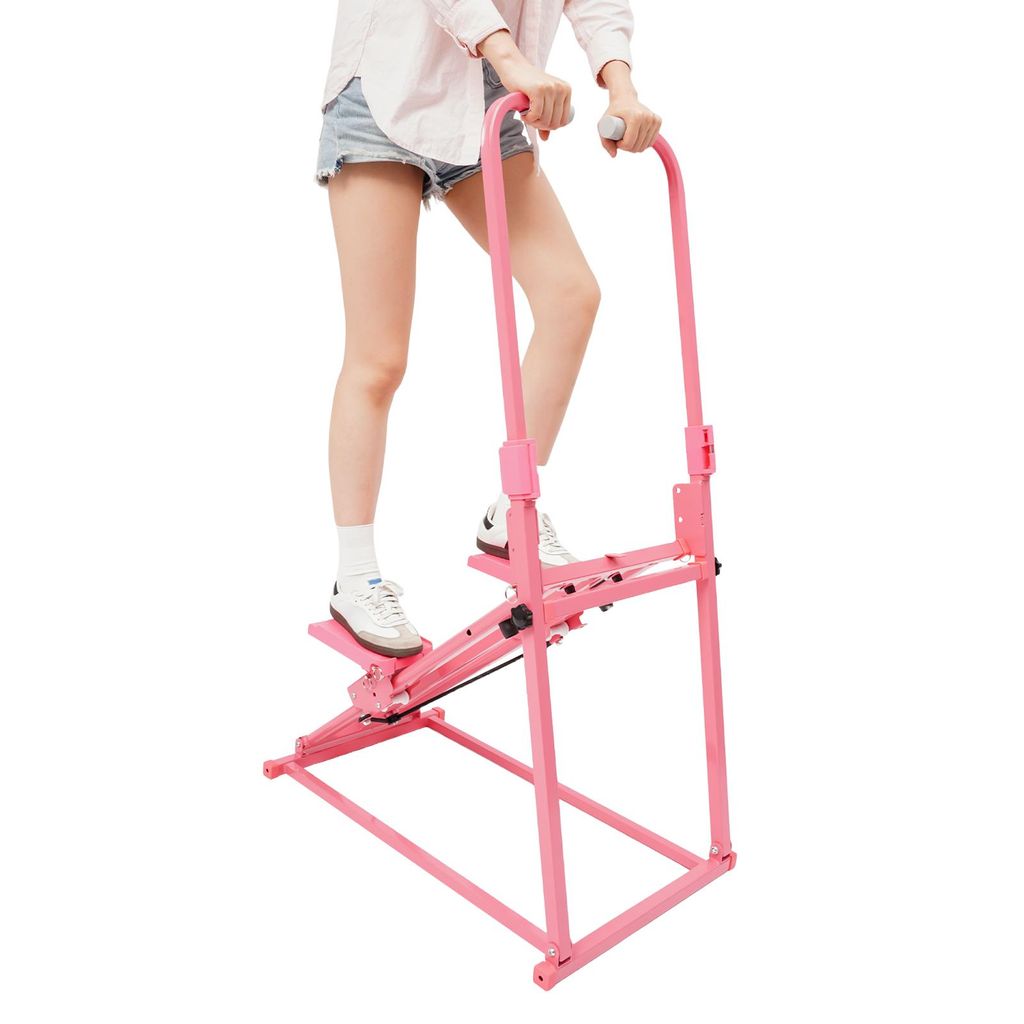 Klappbarer Treppenstepper mit Griffen Vertikaler Klettergerät Fitnessgeräte Stepper für Zuhause Rosa