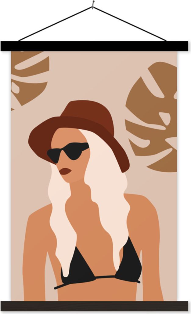 MuchoWow Textilposter Sommer - Bikini - Blätter 40x60 cm mit schwarzem Rahmen - Wanddekorationen