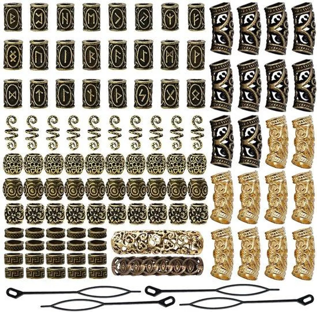 Accessoires de Coiffure Viking Perles pour Tresses et Barbe en Or 24 pcs