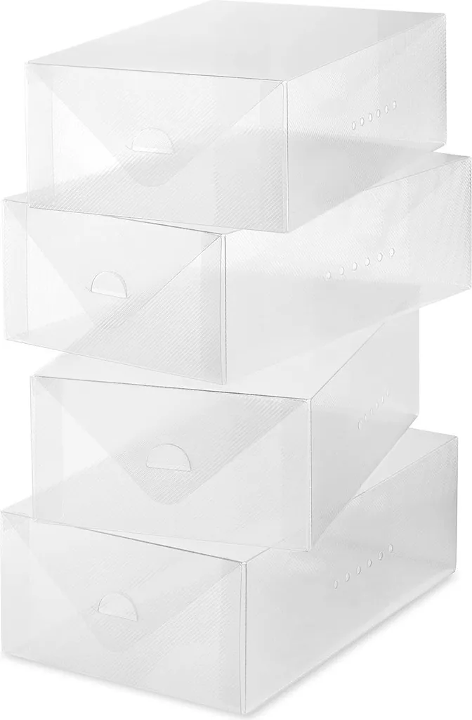 Boîte à chaussures transparente et empilable avec porte frontale