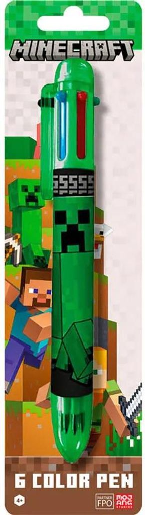 A Minecraft-themed 6-color pen in its packaging.