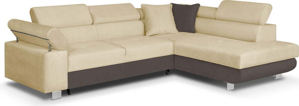 Ecksofa mit Schlaffunktion, CREDO Wellenfedern, rechts - Beige/Braun