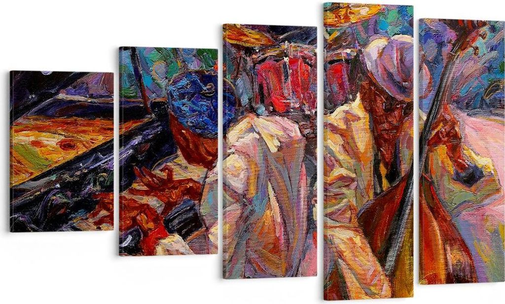 Bild auf Leinwand - Leinwandbild - Jazz Musik Band - 100x60cm - Wand Bild - Wanddeko - Wandbilder - Leinwanddruck - Bilder - Kunstdruck - Wanddekor...