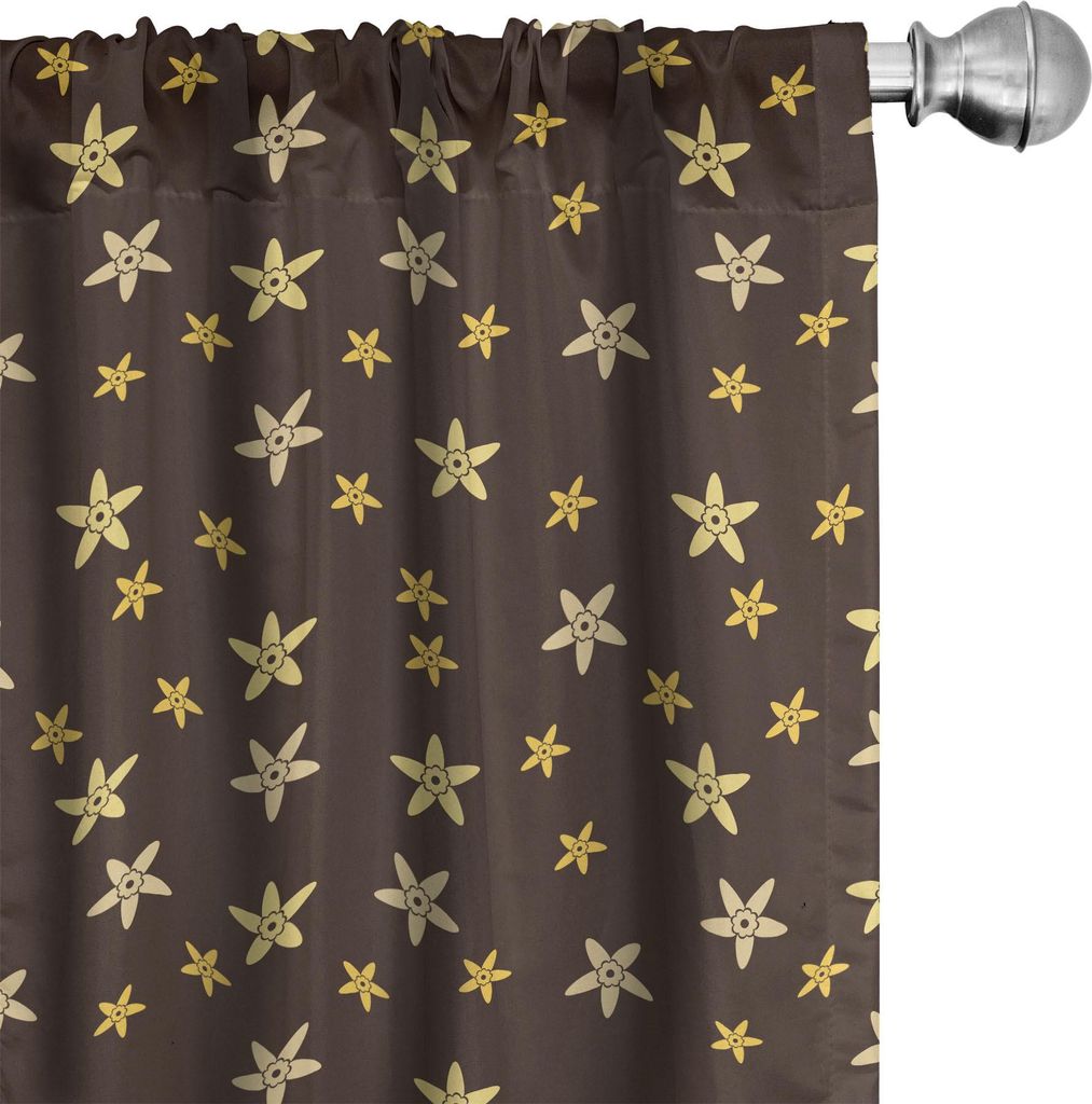 ABAKUHAUS Blumen Vorhänge, Gardinen, Vereinfachend und süßes Muster mit hübschen Blumen in Gelbton, 2 Stück 75 x 175 cm, Dark Rosewood Mehrfarbig