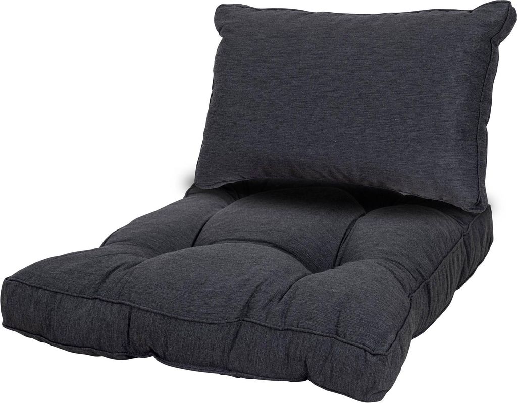 A dark gray lounge cushion set is shown against a white background.