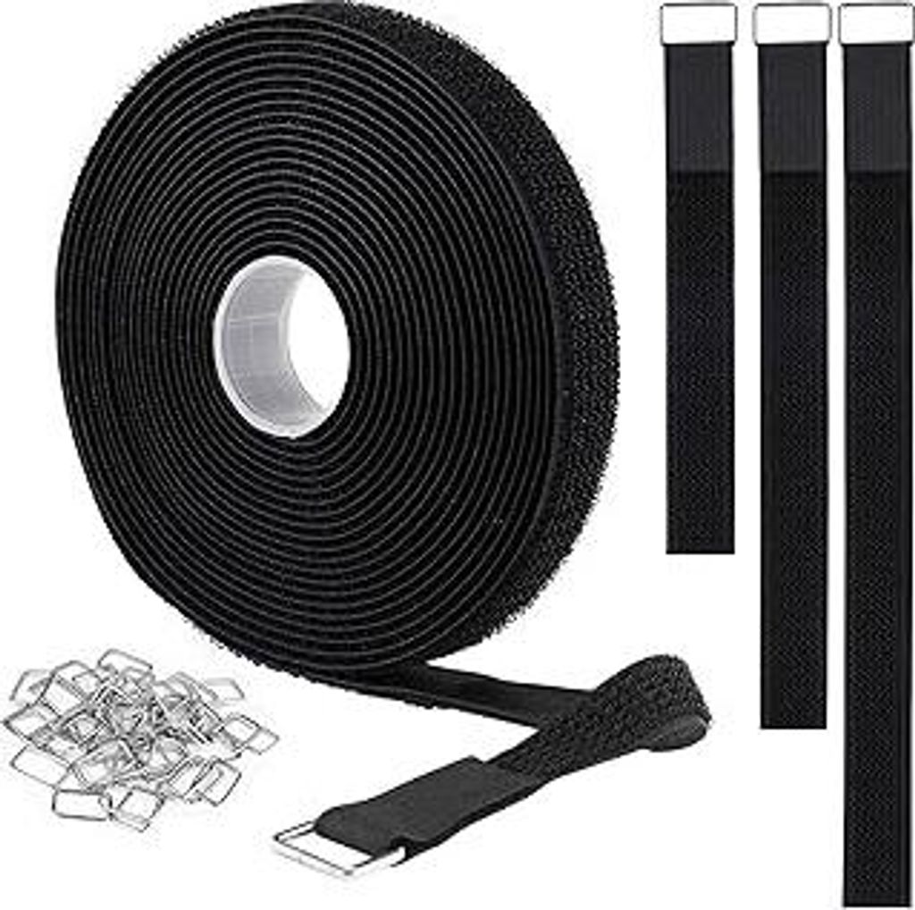 YMCRLUX 5m Klettband mit 25 Metallschnalle, Frei Zuschneidbar Klettverschluss Band - 2cm Breit, Wiederverschließbar Klett Kabelbinder zum Organisi...