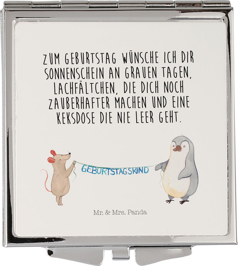Mr. & Mrs. Panda Schminkspiegel Maus Pinguin Geburtstag - Weiß - Geschenk, Frauen Spiegel, Quadratischer, klein, Kompaktspiegel, Happy Birthday, H...