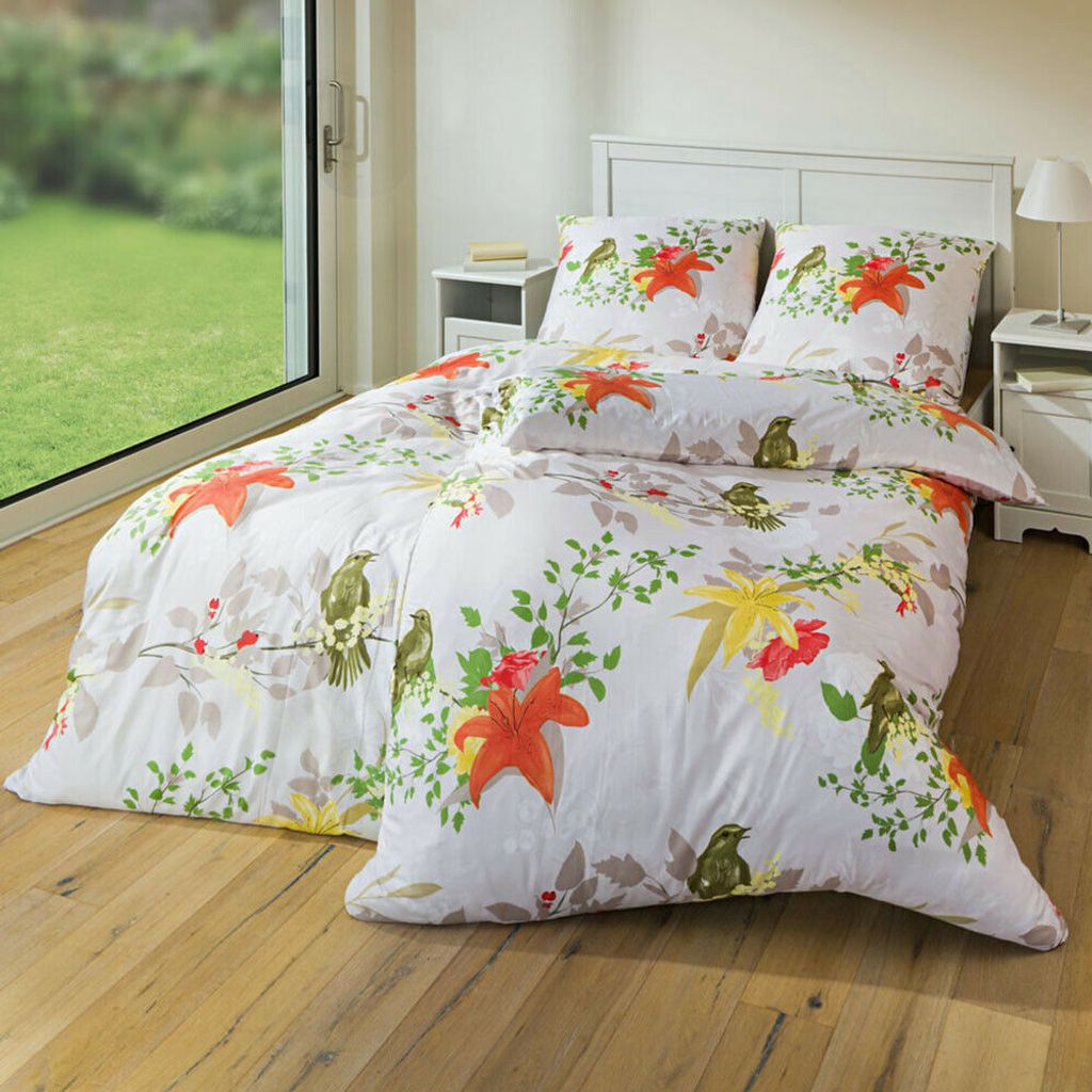 4tlg. Mikrofaser Bettwäsche Bettwäschegarnitur Blumenmotiv Produktbild 