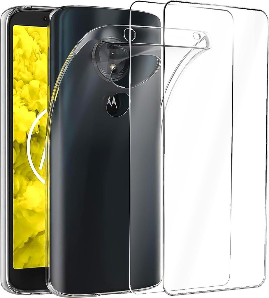 2in1 Schutz Cover Set für das Motorola Moto G6 besteht aus 2x 9H Glas Folie Display Schutzfolie und 1x Silikon Case Schutzhülle - Hülle in Trans...
