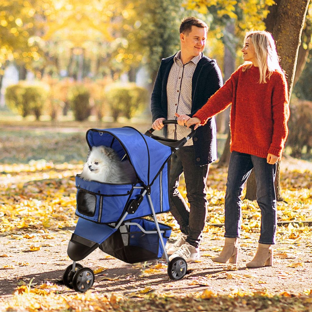 Hundewagen Hundebuggy klappbar für Hunde & Katzen bis 10 kg Katzenbuggy mit Kissen Netzfenstern Getränkehalter Aufbewahrungstasche Katzenwagen Bu...