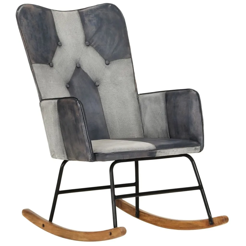 Sedia a Dondolo Design Nordico - Pelle e Tela Grigia - Relax Zen