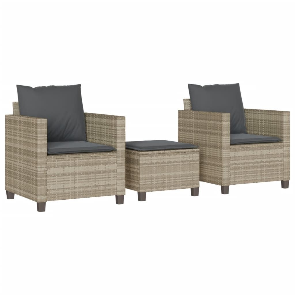 Praktischen Gartenmöbel Set Balkonmöbel-Set 3-tlg. Bistro-Set mit Kissen Hellgrau Poly Rattan - Gartenmöbelgarnituren ,design Möbel 5875280 1pa...