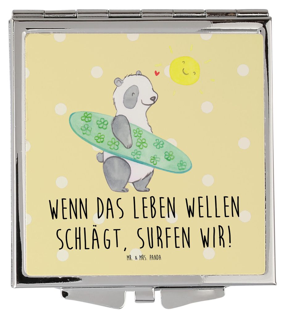 Mr. & Mrs. Panda Kleiner Spiegel Sommer Wellen Surf - Gelb Pastell - Geschenk, Sommerferien, Frauen, Kosmetikspiegel, Schminkspiegel, Winter, Motiv...