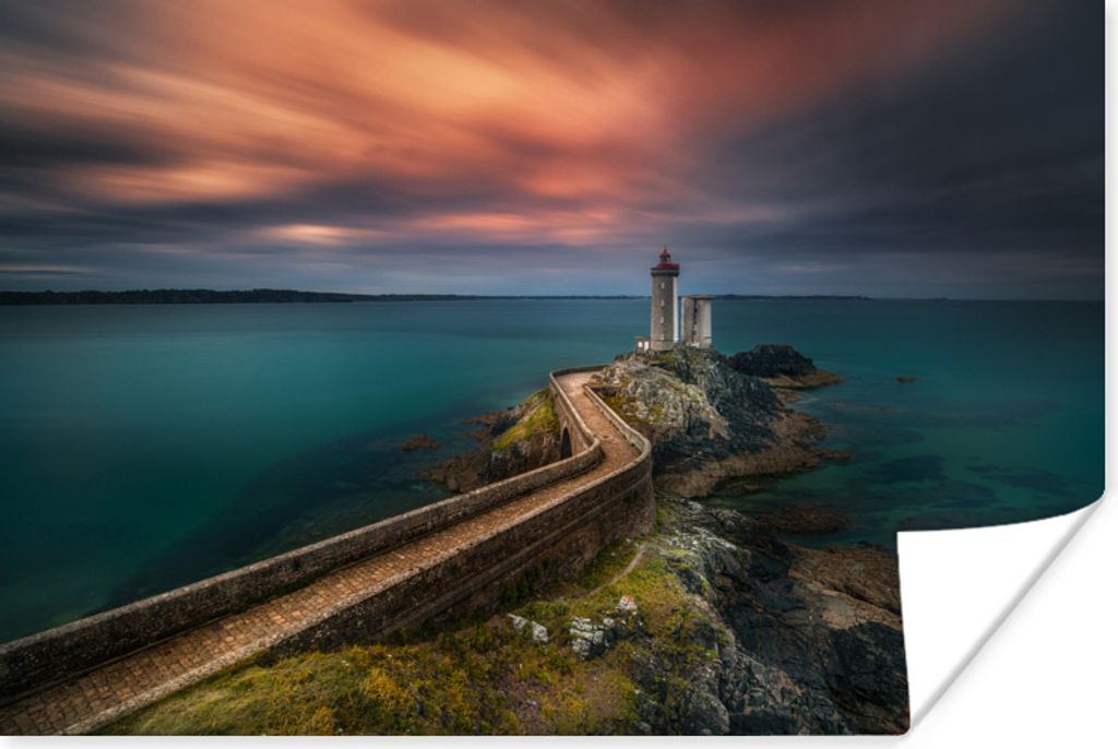 MuchoWow Poster Leuchtturm - Sonnenuntergang - Küstenlandschaft 120x80 cm - Bilder