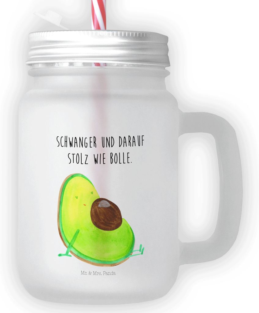Mr. & Mrs. Panda Cocktailglas Avocado Schwangerschaft - Transparent - Geschenk, Glas Mit Deckel Und Strohhalm, Wunder, Trinkglas, Schwanger, Becher...