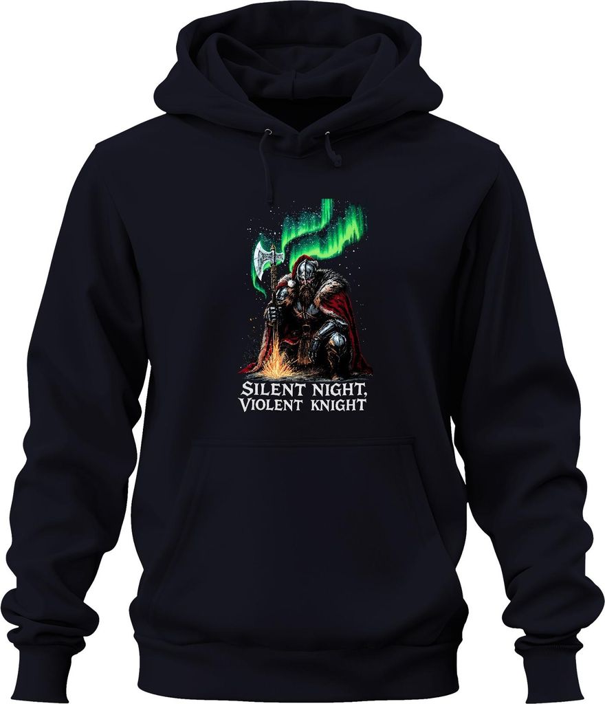 Silent Night Violent Knight Wikinger Axt Nordlicht Weihnachten Uni Hoodie Kapuzenpullover, Navy, M