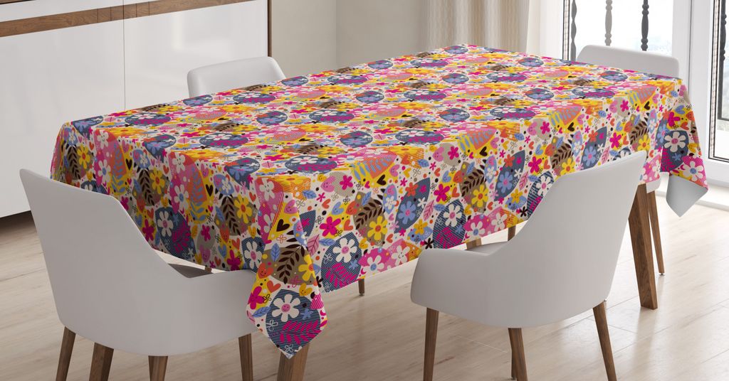 ABAKUHAUS Blumen Tischdecke, FrÃ1/4hlings-Thema Happy Flowers, FÃ1/4r den Inn und Outdoor Bereich geeignet Waschbar Druck Klar Kein Verblassen, 1...