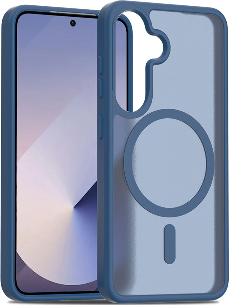 Magnetisch Hülle für Samsung Galaxy S25 / S24, Kompatibel mit MagSafe, Transluzente Matt Rückseite Stoßfeste Handyhülle Dunkelblau