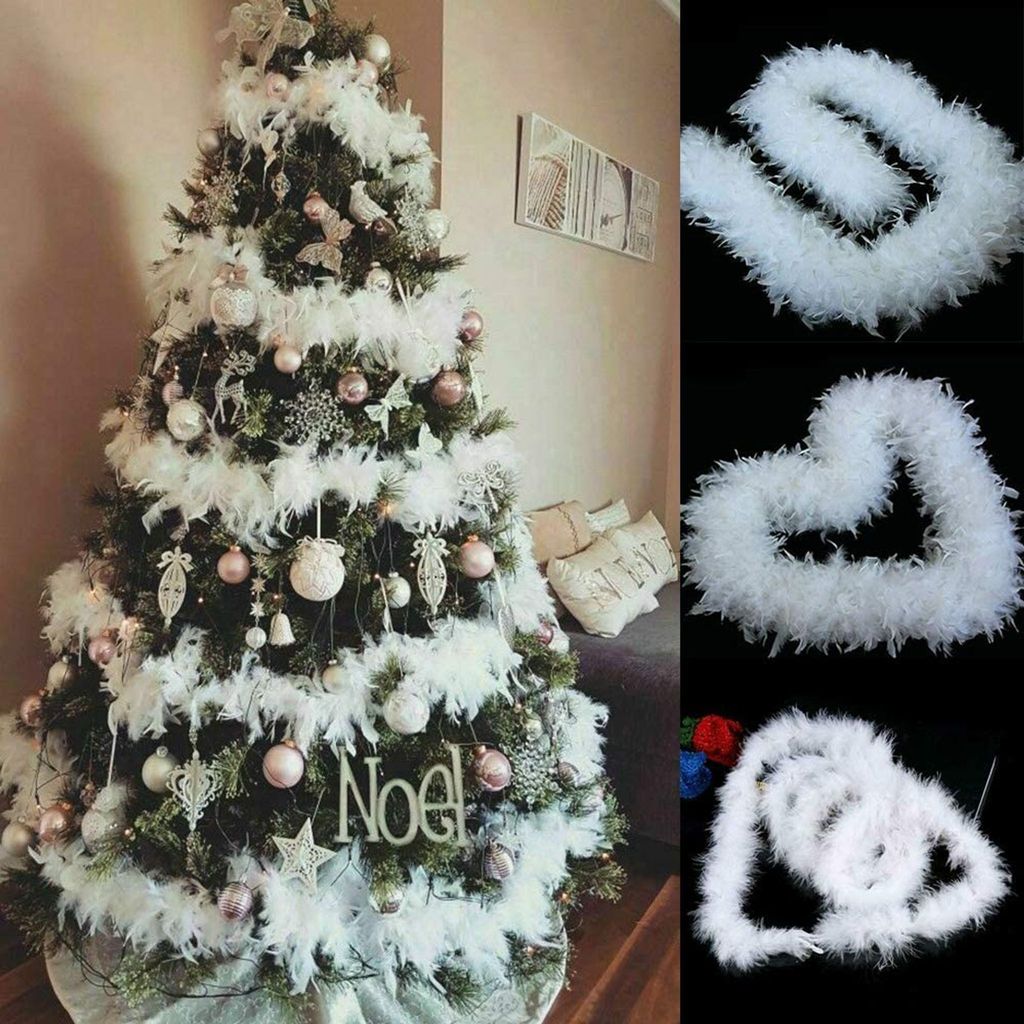 Weiße Federboa für Weihnachtsbaum, 5 Stück x 2 m – Produktbild 
