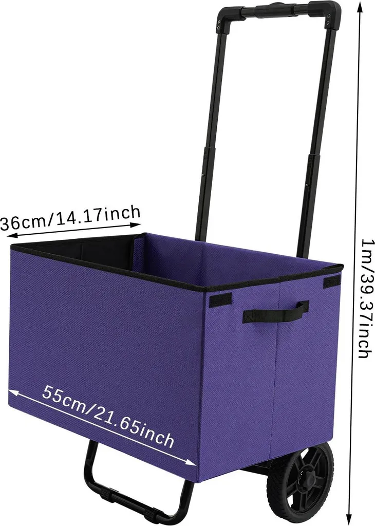 Poussette de marché pliable 64L - Caddie de courses résistant violet