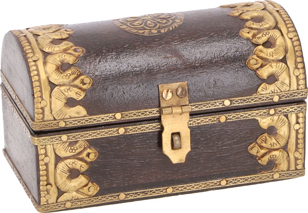 Rustikale Halbrunde Kleine Schatztruhe, Holzschachtel, Schmuck Dose - Modell 2, Braun, 6,6*12,5*7,5 cm, Dosen, Boxen & Schatullen