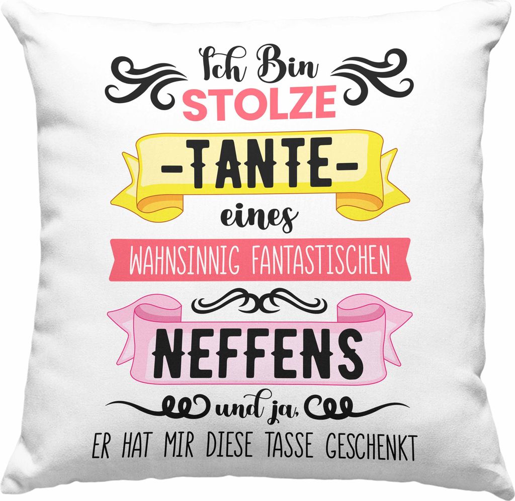 Trendation - Geschenk für Tante von Neffe Deko-Kissen mit Füllung 40x40 Geschenkidee Lustig Spruch (Rosa)