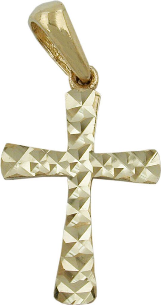 Anhänger Kreuz aus 375 Gold Gelbgold 15x11mm diamantiert Goldschmuck Uni