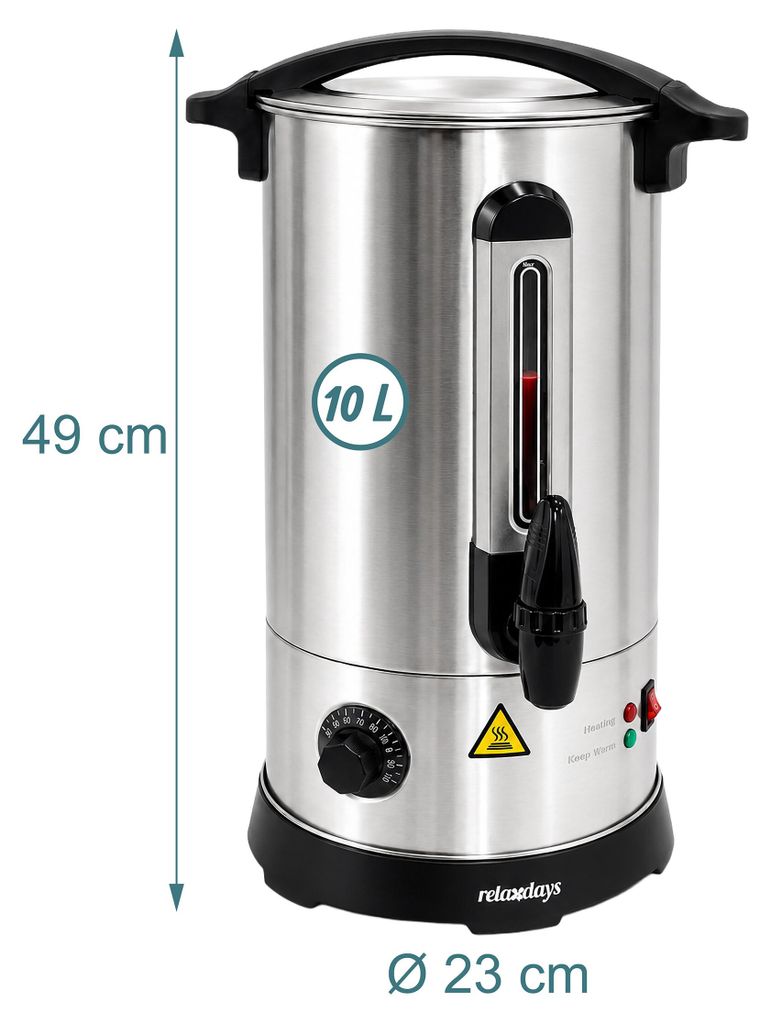 Relaxdays Glühweinkocher, 10 l, 30–110 °C, Zapfhahn