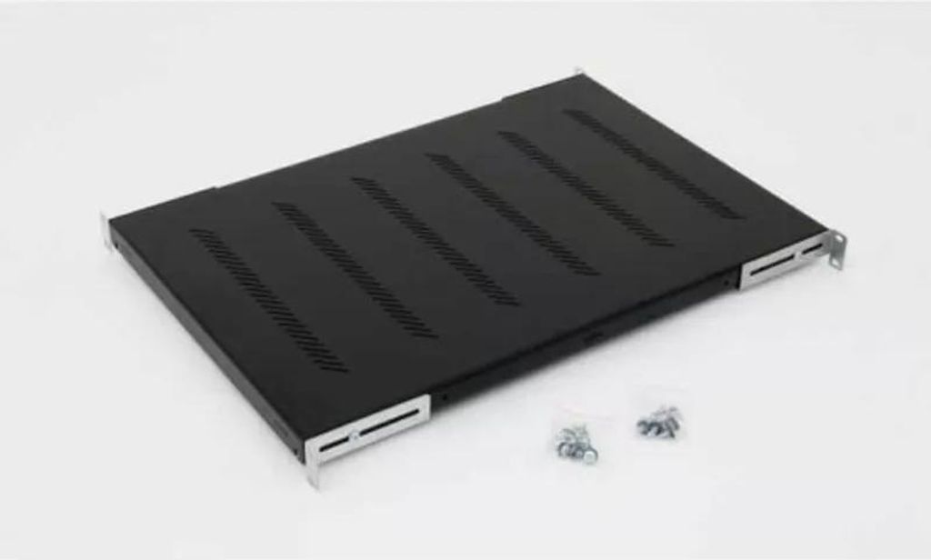 19" Fachboden gelocht 1HE, 650mm, 150kg, schwarz, für Rack