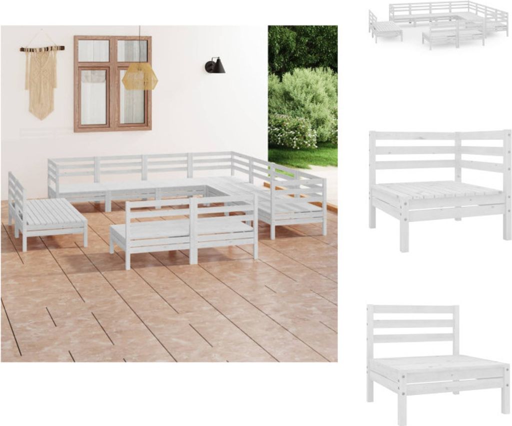 vidaXL 11-tlg. Garten-Lounge-Set Massivholz Kiefer Weiß - Gartenmöbel-Sets