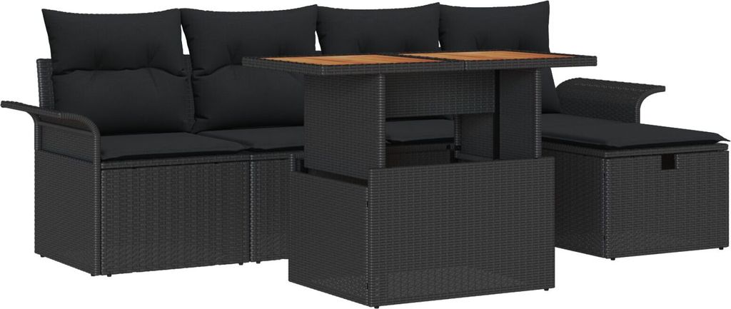 Möbel 6-teiliges Garten-Sofaset mit Kissen Schwarzes Poly-Rattan, 2-Sitzer Garten-Sofa mit Stauraum und Kissen Schwarzes Poly-Rattan - Gartensofas...