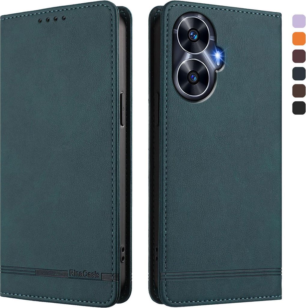 Hülle für Realme C55, Retro Kunstleder Ständer Klapphülle mit Kartenfächer und Magnetische Grün