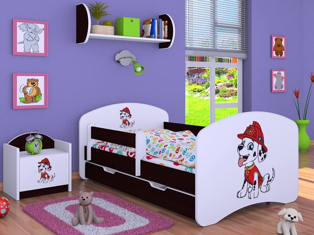 BDW Kinderbett Super Hunde, Babybett Kinderzimmer, Wenge (Motiv 4), 180 x 90 cm