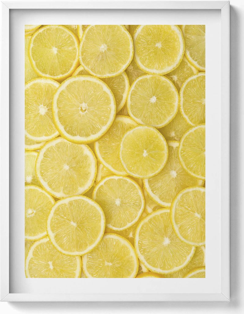 Zitronenfrucht– Wandbild mit Rahmen – Gerahmtes Bild – Wanddekoration – 60x80 cm – Weiß Rahmen
