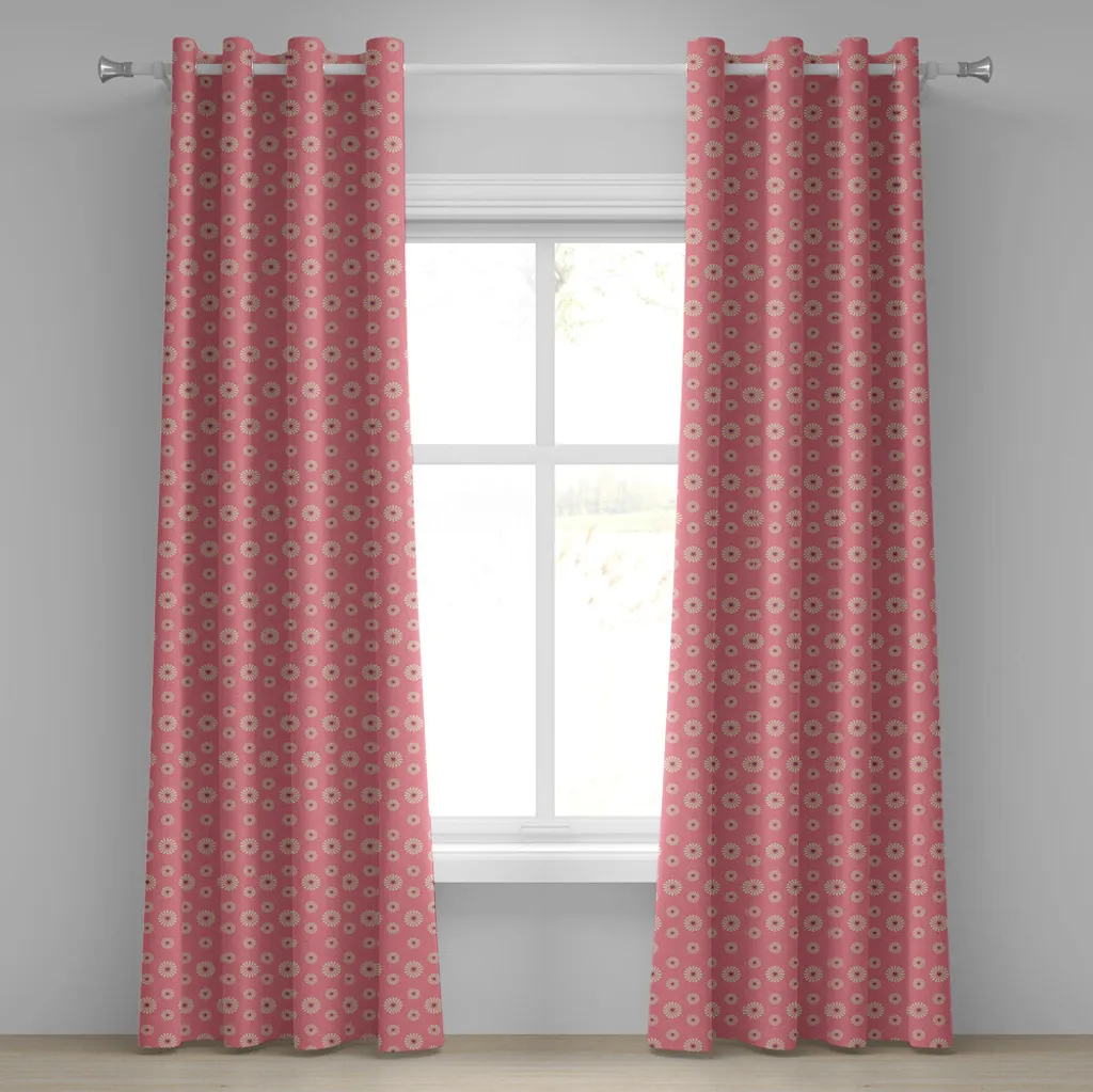 Tenda 2 Pannelli ABAKUHAUS 280x225 | Fiori Rosa Cuori Giallo Pallido