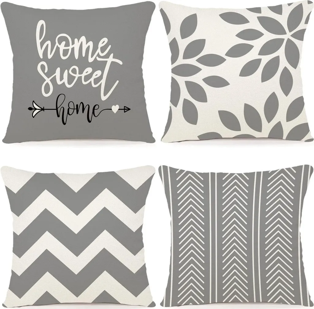 Housses de coussins 40x40 Gris Set de 4 en Lin pour Décoration Canapé