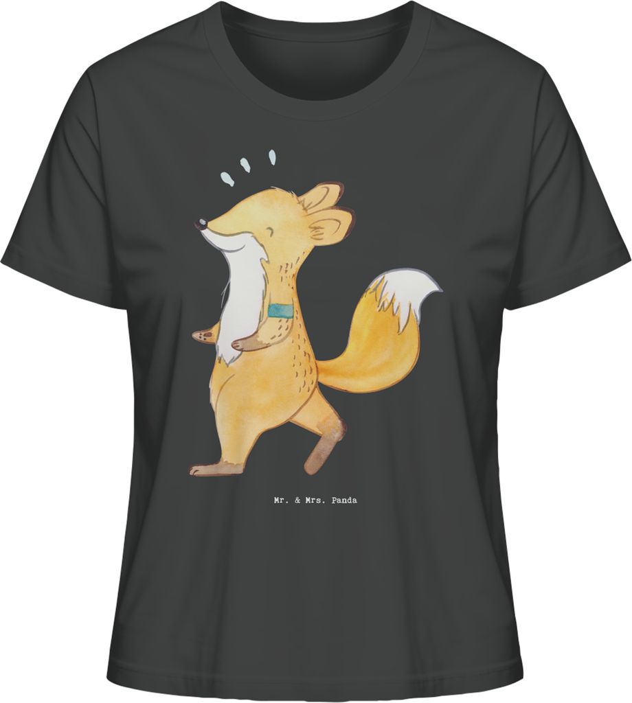 Mr. & Mrs. Panda Basic Shirt Damen Fuchs Joggen Größe M - Anthrazit - Geschenk, Oberteil, Kurzarmshirt, Rundhals T-Shirt, Laufsport, Kurzarm, Lau...