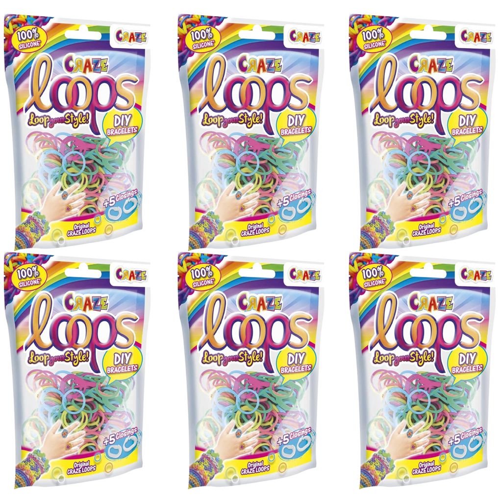 6 x Craze Loops je 100 Loom Bänder & 5 Verschlüsse Kinderschmuck Bastelset 100 Gummibänder