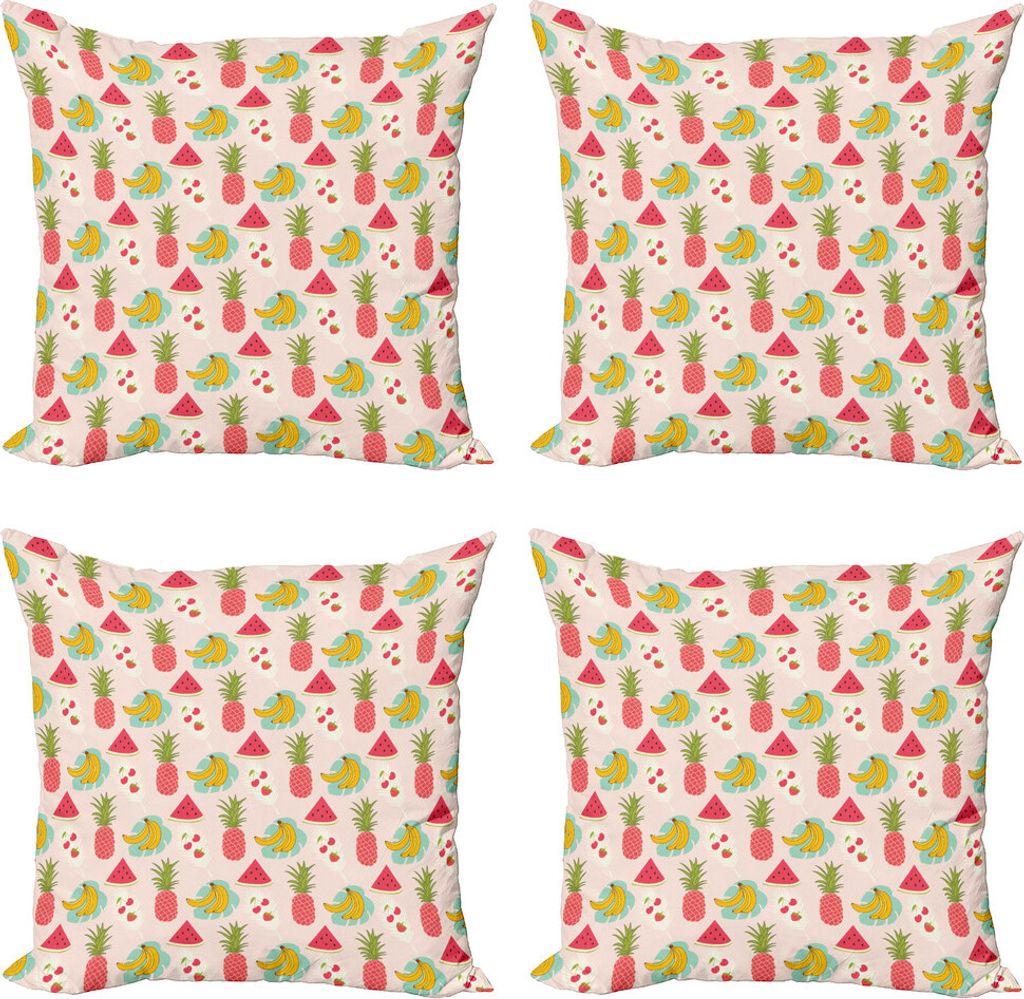 ABAKUHAUS Tropisch Kissenbezug Set (4 Stück), Bunte Sommer-Früchte, Moderner Doppelseitiger Digitaldruck, 50 cm x 50 cm, Mehrfarbig