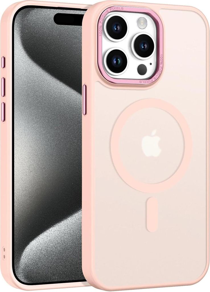 Handyhülle für iPhone 15 Pro Hülle MagSafe kompatibel mit Metall Kamerarahmen Magnet Case TPU Kantenschutz