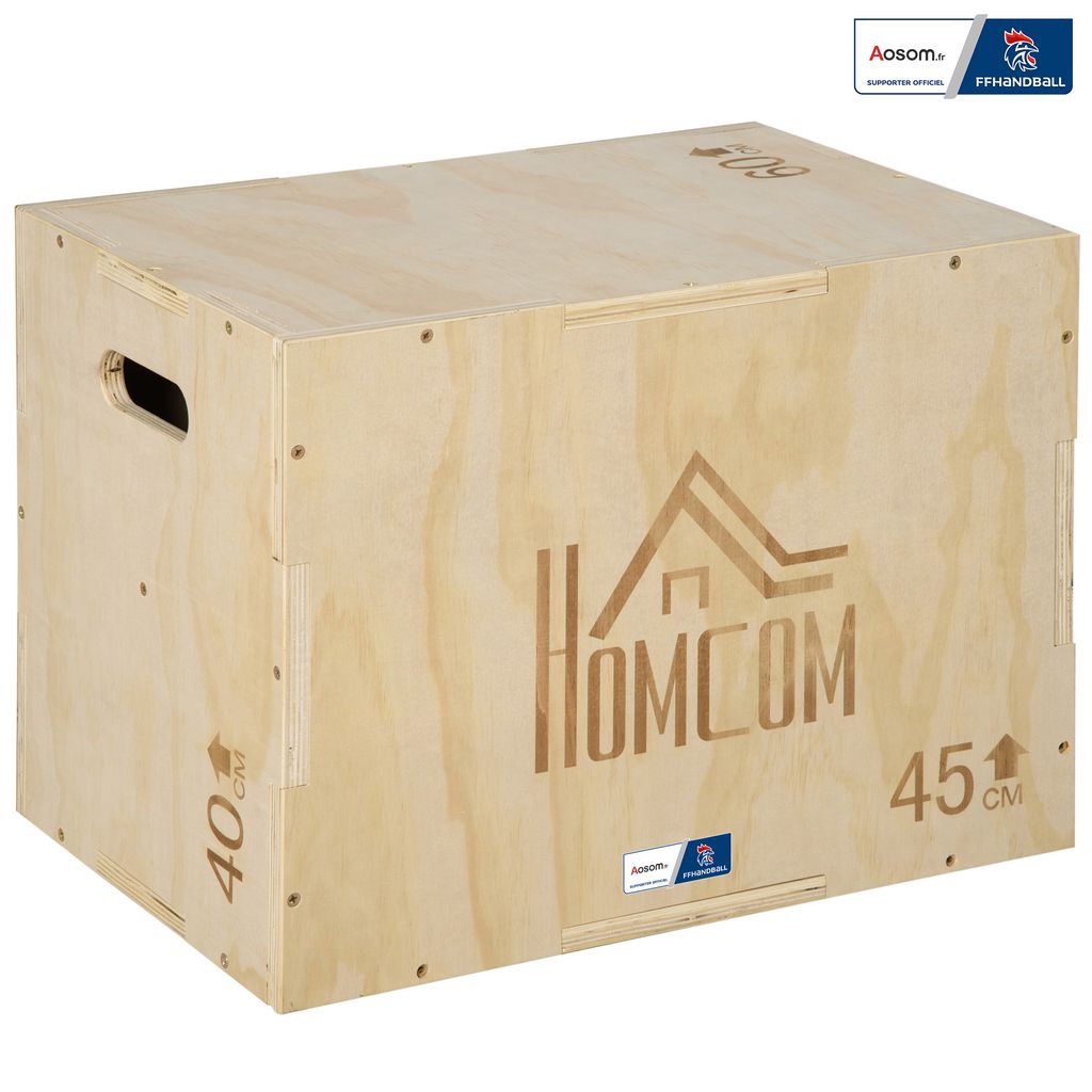 HOMCOM Box Jump Plyometrie 3 in 1 – Zusammenarbeit Aosom.fr x FFHandball – Bodybuilding Fitness & Crossfit Plyobox Jump Box Gerät für Boxtrai...