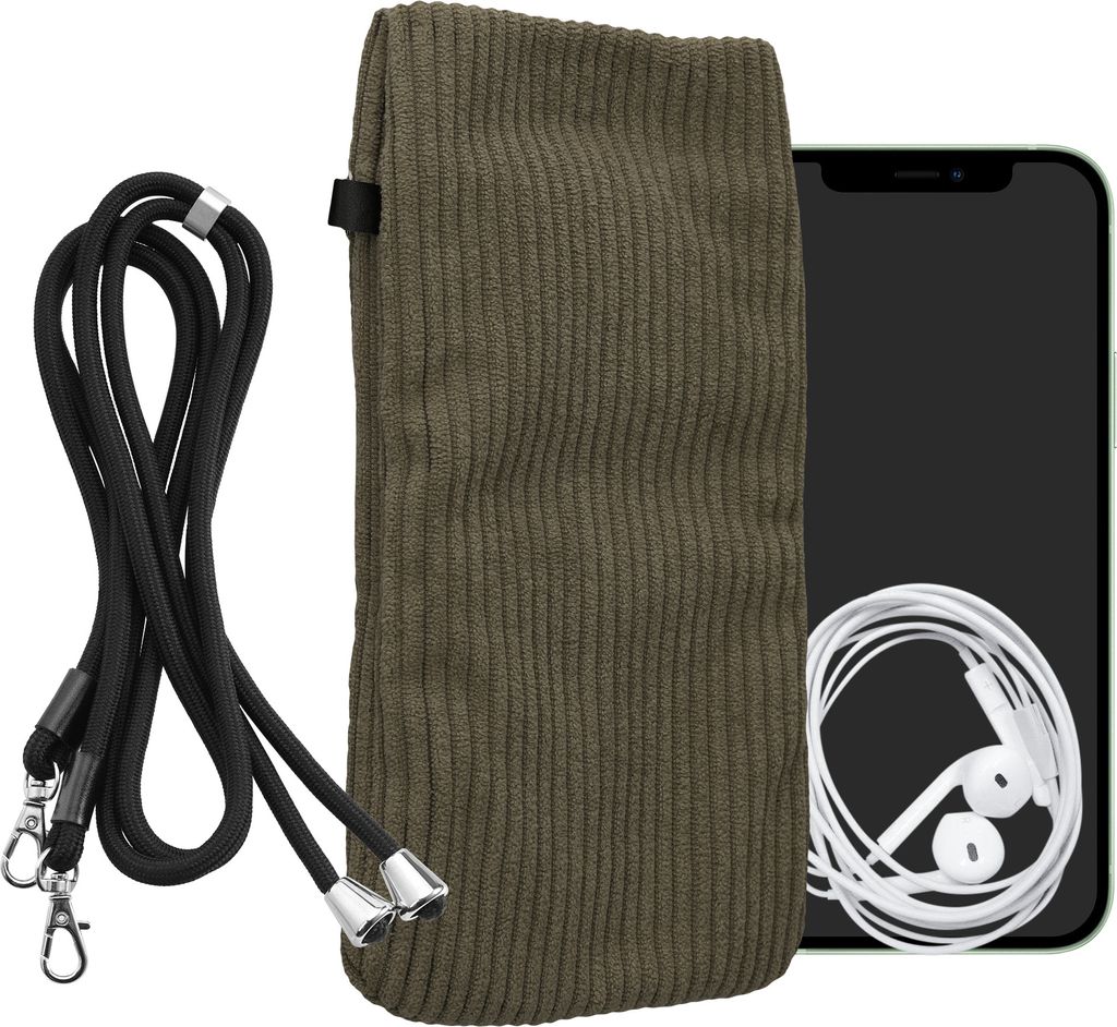 kwmobile Handytasche für Smartphones XXL - 7" Handy Tasche - Cord Handy Hülle Bräunlichgrau mit Kordel - Tasche mit Handykette 17,7 x 9 cm Innen...