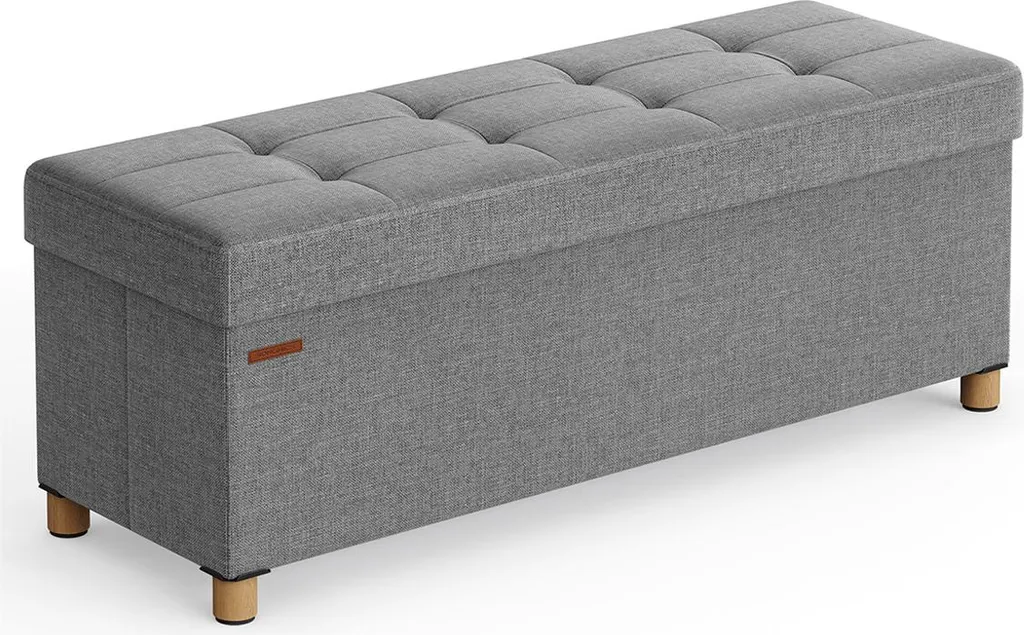 Banc de rangement pliable 110cm grande capacité en lin beige sable