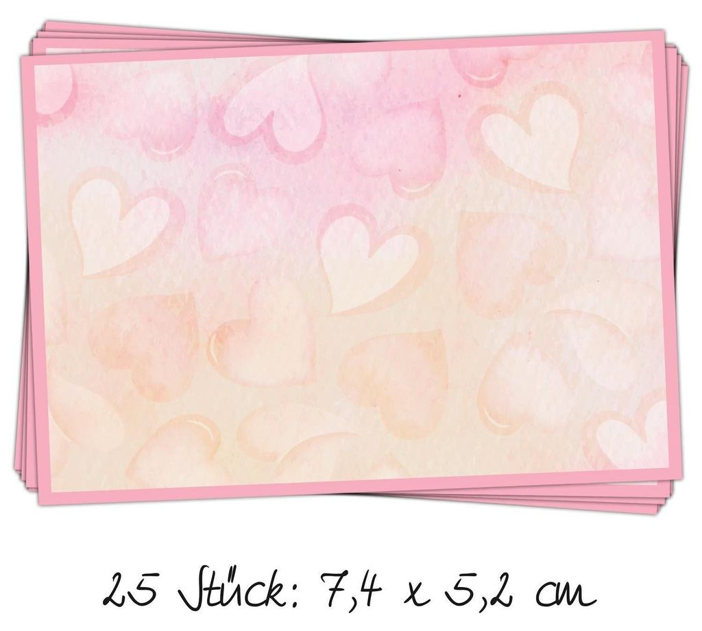 25 kleine Aufkleber 7,4 x 5,2 cm mit rosa Herzen - Etiketten Adressetiketten zum Beschriften für Mädchen