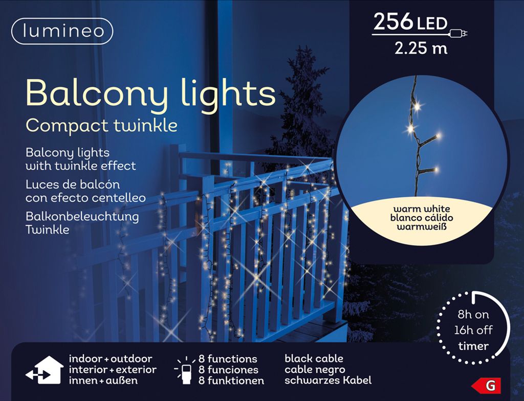 Lumineo LED Balkonbeleuchtung Twinkle schwarz 225 x 80 cm